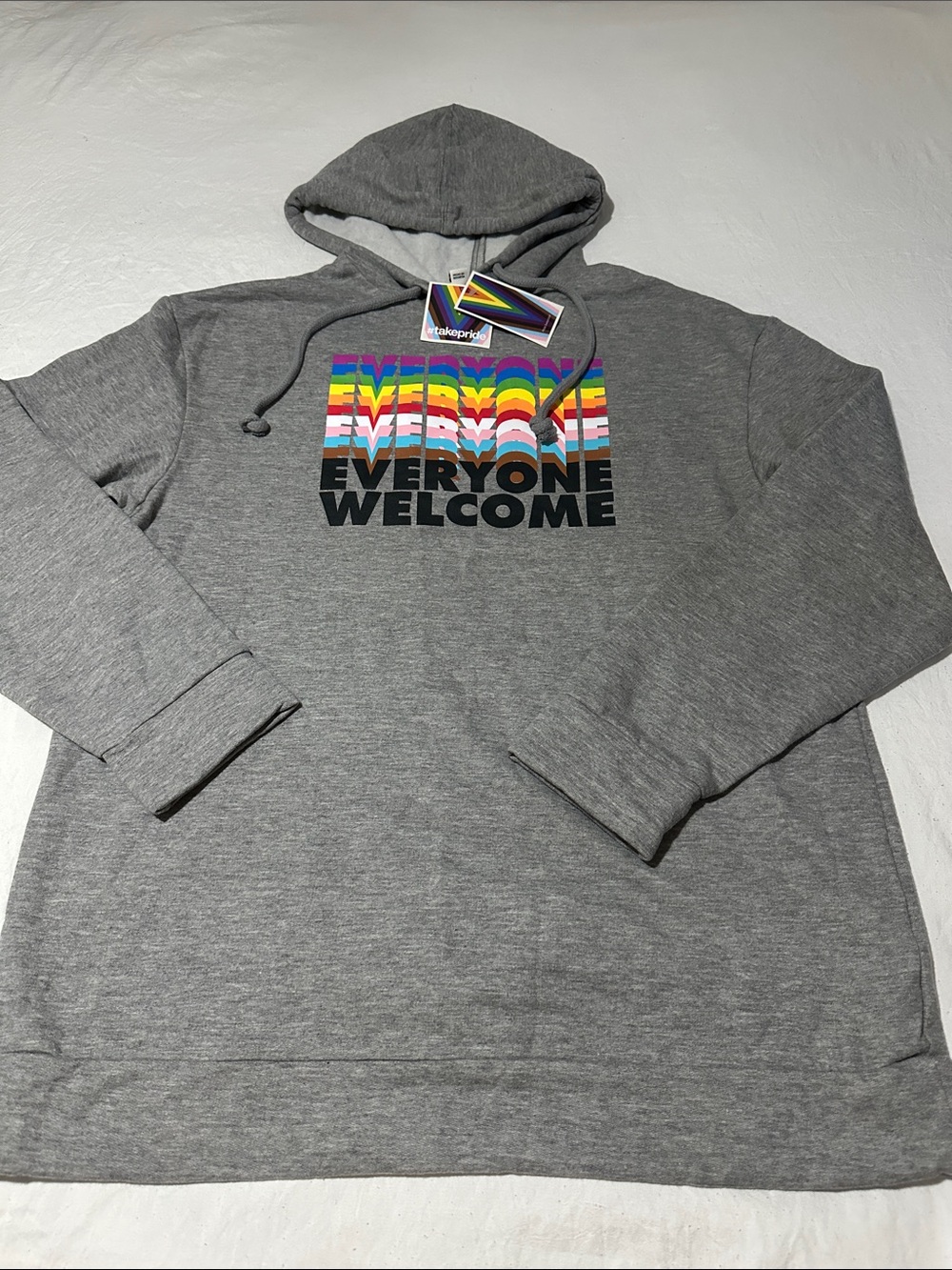 Gray "Everyone Welcome" Graphic Hoodie Sweater